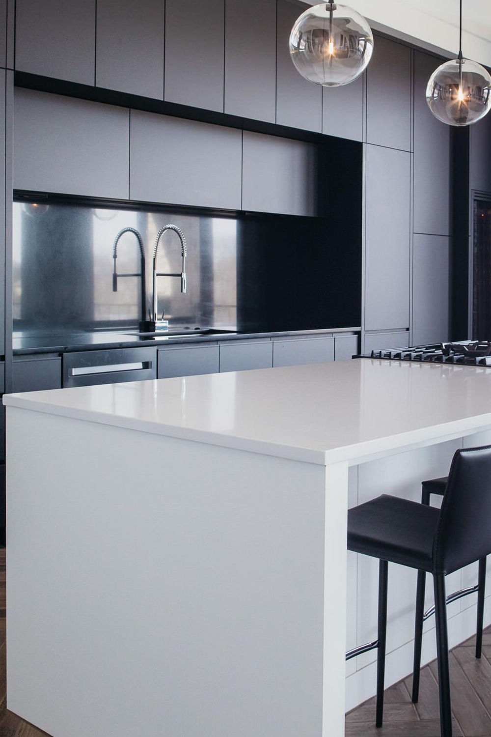 Modern Black And White Kitchen Black Cabinets Design White Base Cabinets Choose Black Tiles