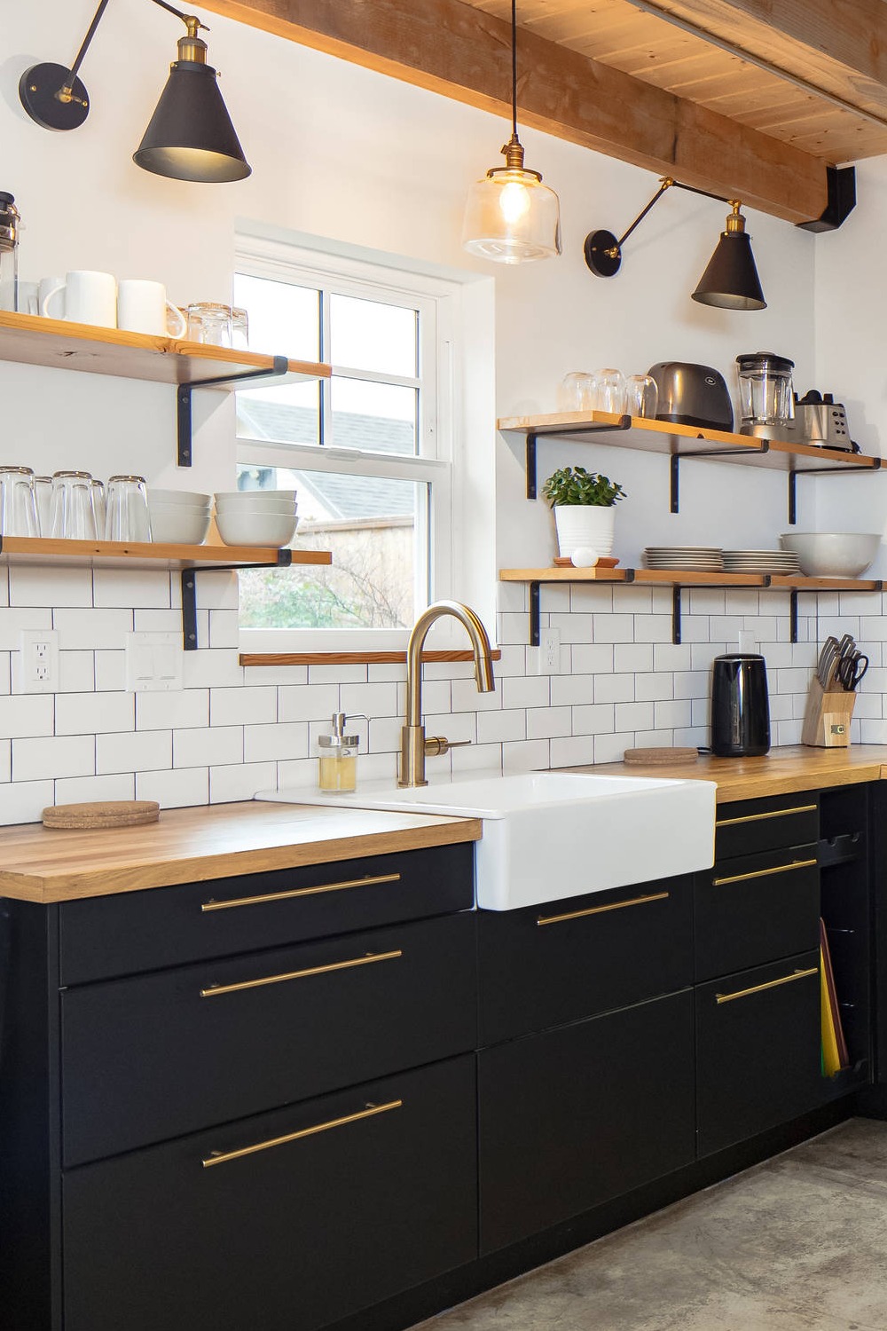 Small Kitchen Image Credit Dark Side Black Cabinetry Kitchen Space Open Shelving Bold Style