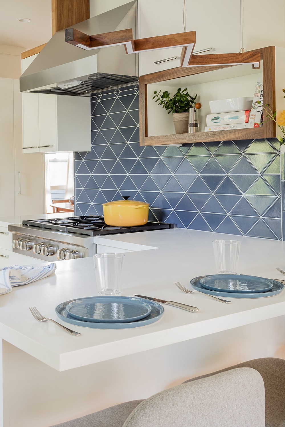 White Kitchen Cabinets Blue Tiles Midcentury Kitchen Different Shades Visual Interest Perfect Match Backsplashes