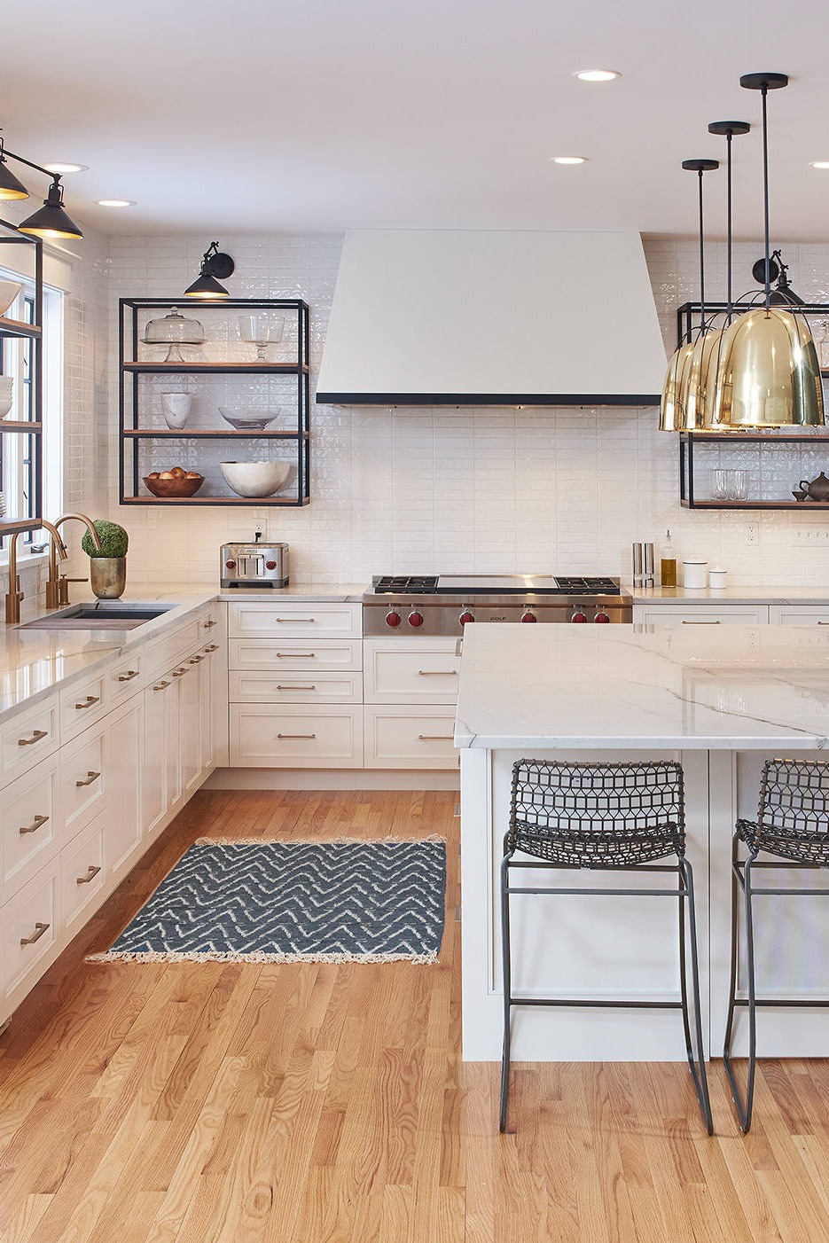 White Subway Tile Backsplash With White Cabinets Granite Countertops Kitchen Remodel White Tile
