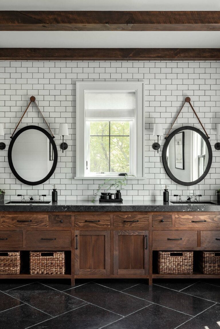 35+ Beautiful Dark Bathroom Cabinets With White Countertops
