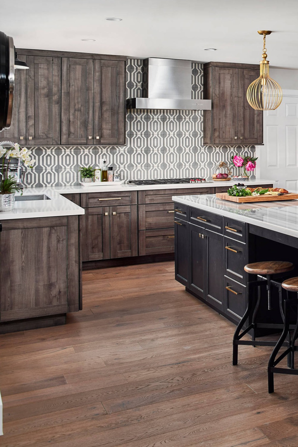 Dark Color Cabinets White Shiplap Walls Contrasting Colors One Of A Kind White Kitchen Countertop
