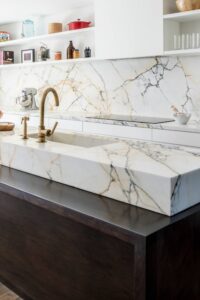 Calacatta Gold Marble Backsplash Tile White Kitchen Miter Edge