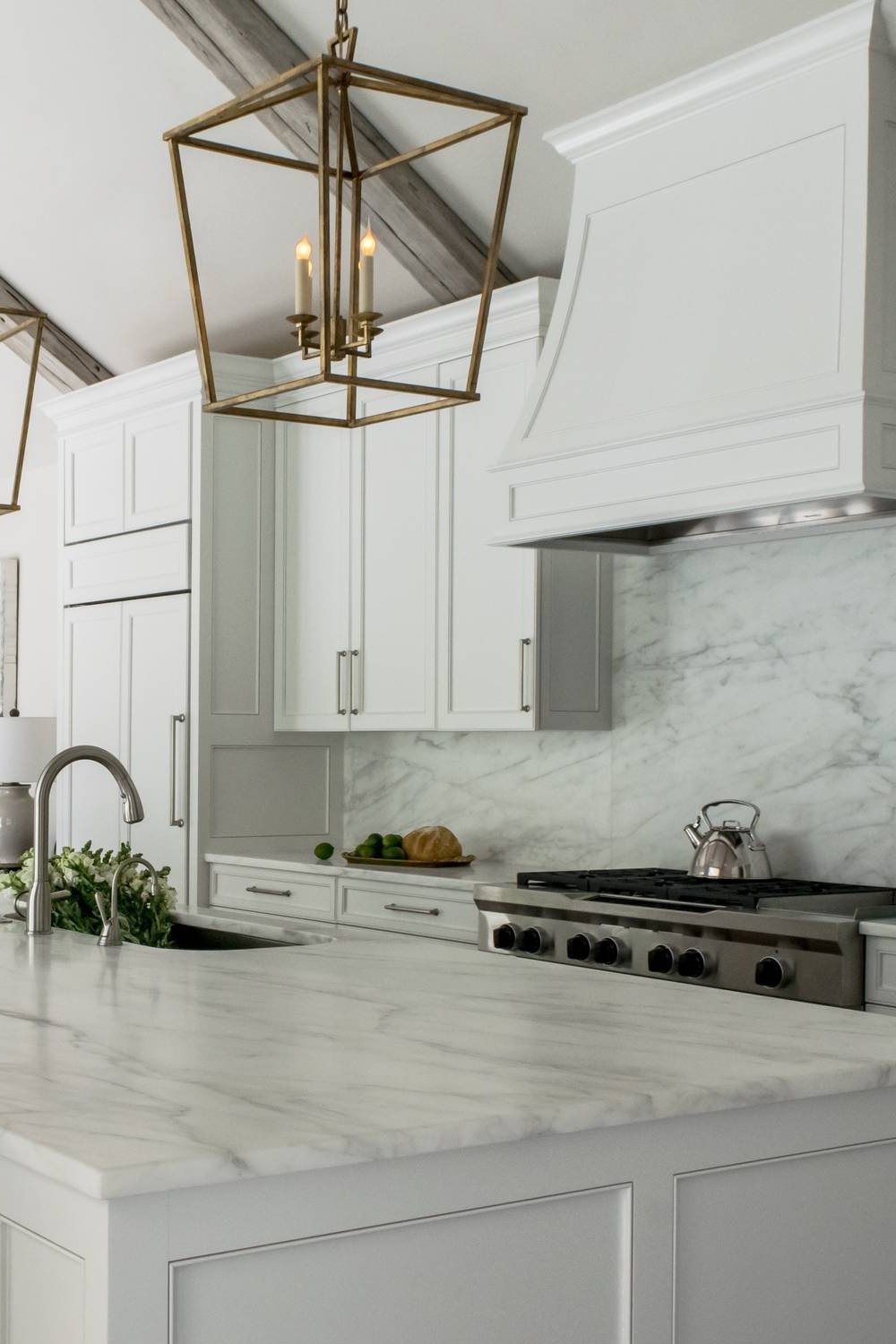 White Shaker Cabinets Calacatta Marble Tile Furniture Surfaces Cloth Light Accented Space Incorporate Italy