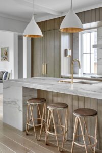 Contemporary Kitchen Cabinets Modern Cabinetry Pendants Bar Stools Miter Edge Island
