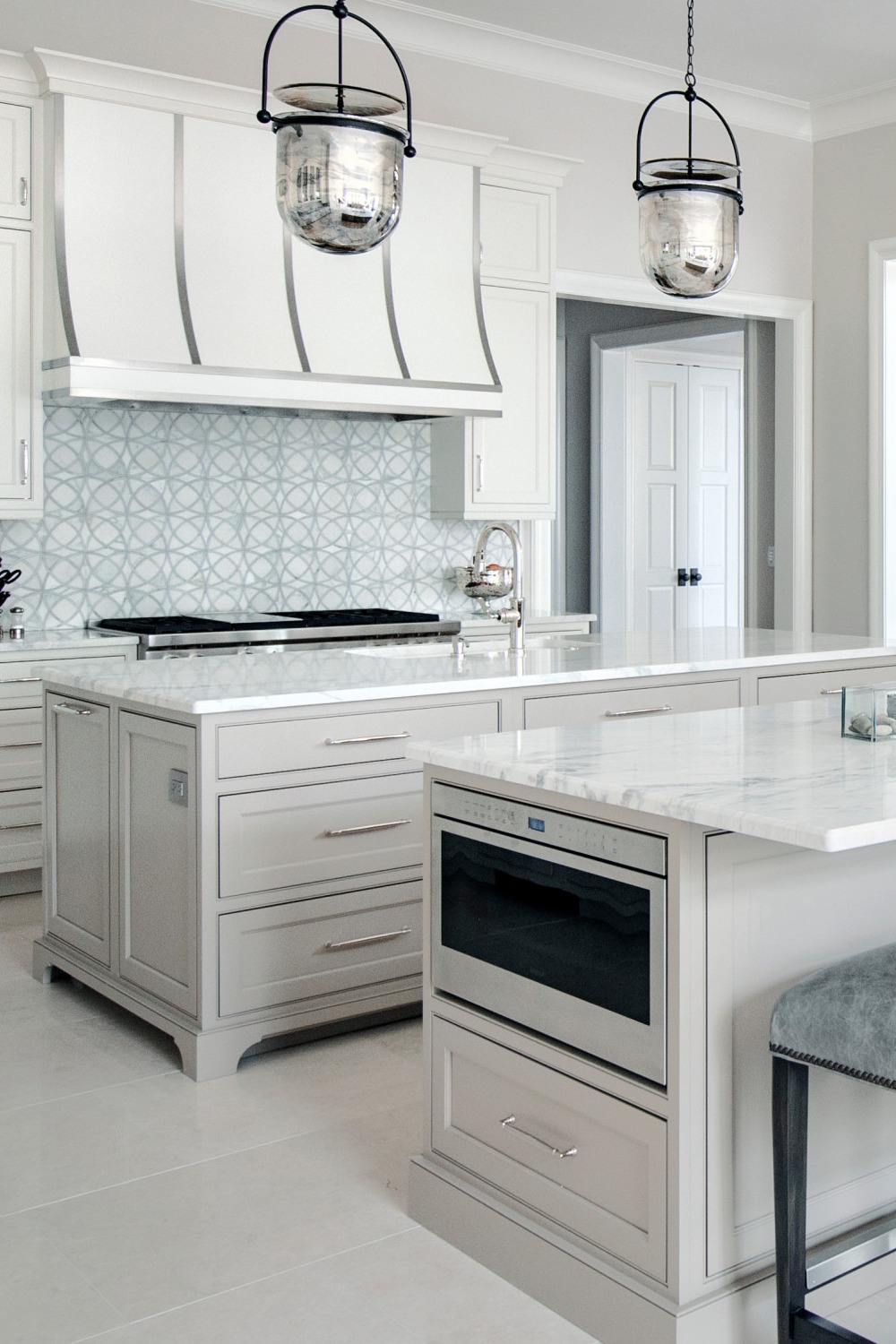 Contemporary Kitchen White Cabinets Interior Designer Natural Light White Backsplash Spaces