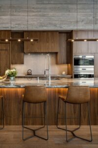 Brown Flat Panel Kitchen Cabinet Space Modern
