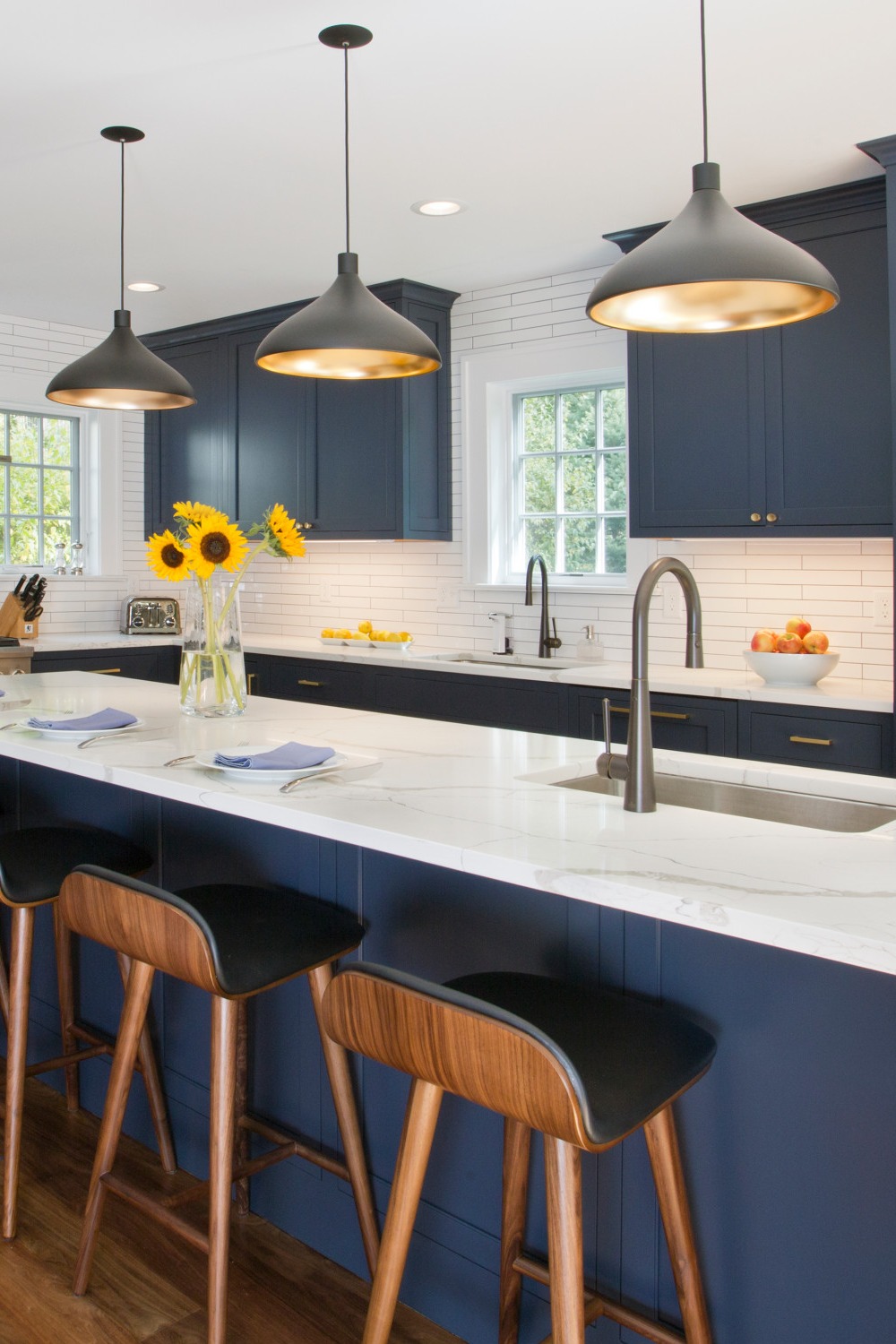 Blue Cabinets Tile Backsplash White Countertops Blue Island Blue Kitchen Visual Interest Blue And White Kitchen Cabinets
