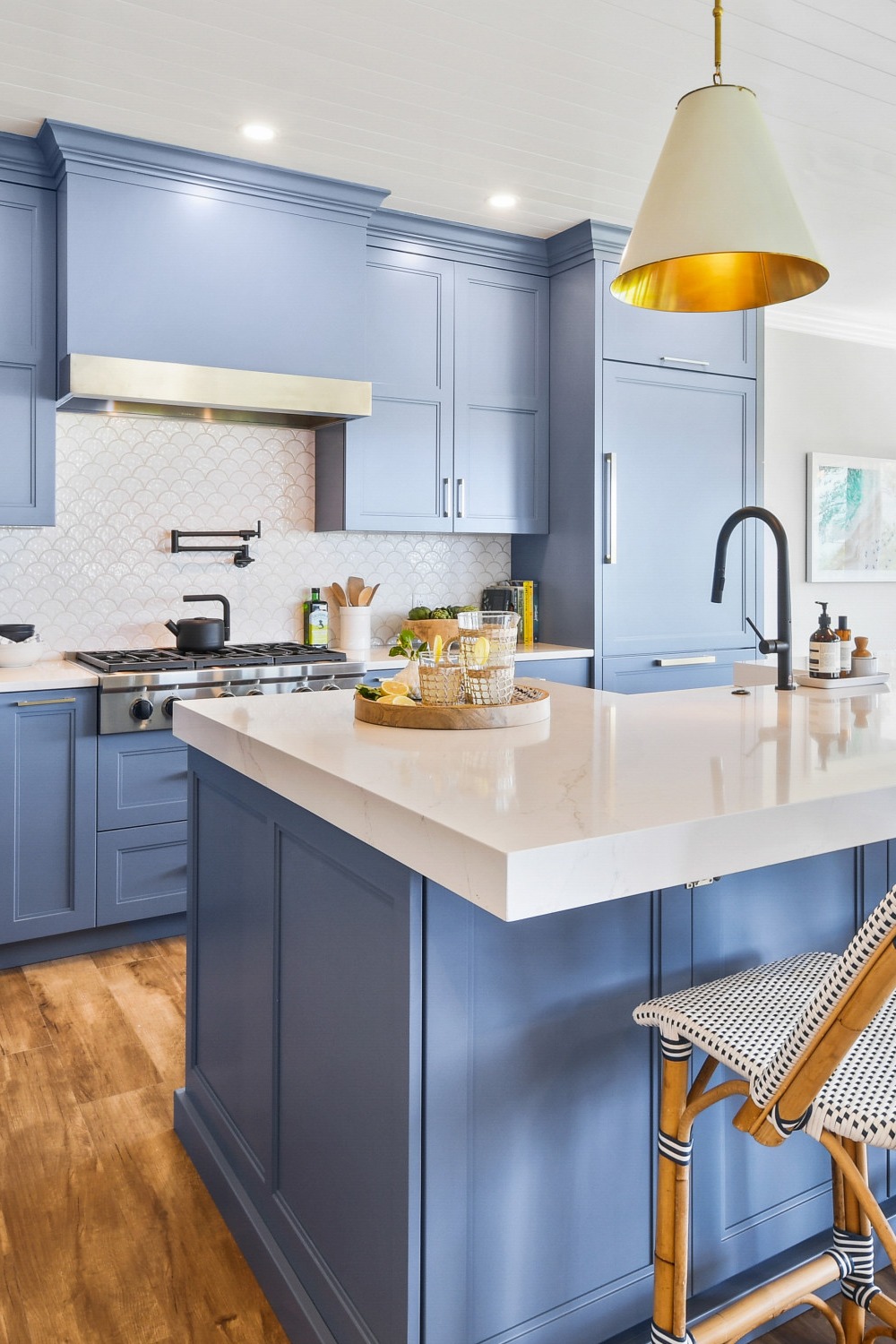 Blue Kitchen Cabinets Light Blue Lower Cabinets White Backsplash Blue Shades White Countertop Design Styles