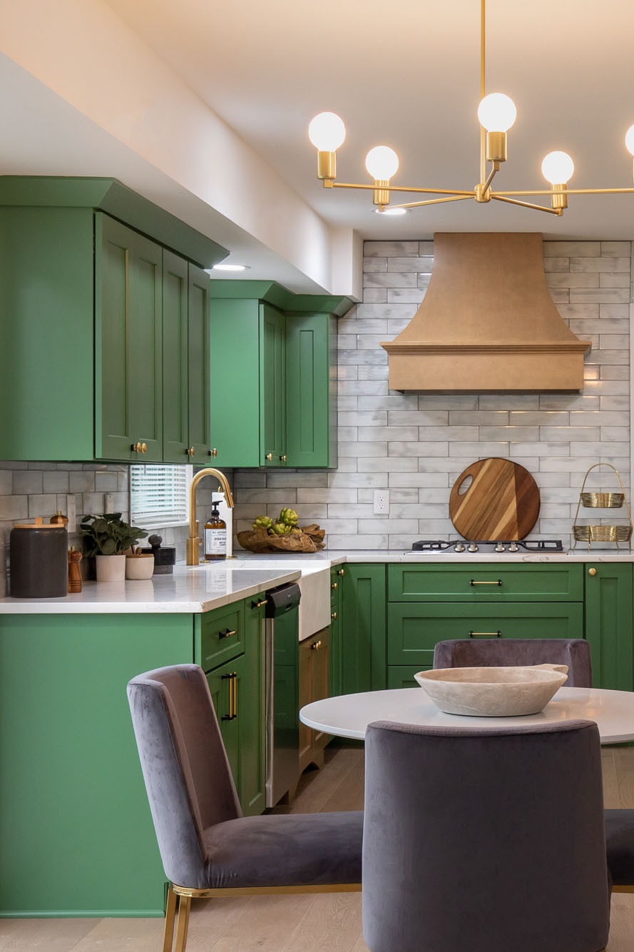 Sage Green Kitchen Cabinets Quartz Countertops Tile Backsplash Space Kitchen Walls