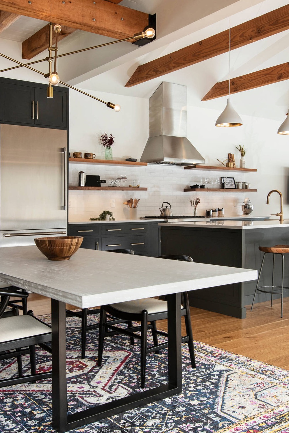 Timeless Kitchen Cabinets Contemporary Design Open Shelves Lighter Colors Black Island