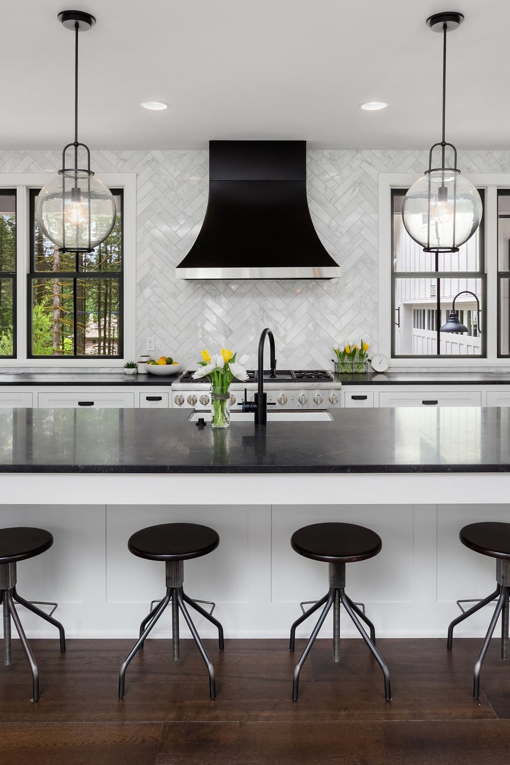 Black Countertops Traditional Kitchen White Kitchen Cabinets With Black Gorgeous Contemporary Kitchen With White Cabinets Light Wood Floor Ceramic Backsplash