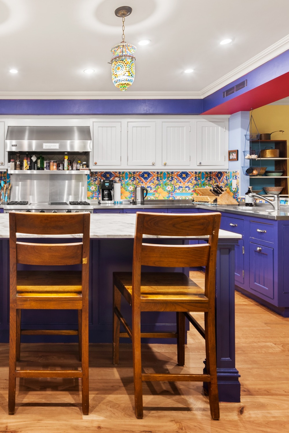 Statement Color All White Kitchen Blue Green Purple Red Paint Color Colorful Kitchen Painted
