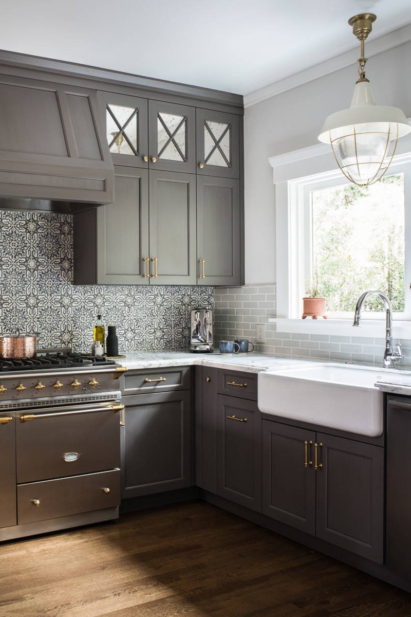 Light Gray Kitchen Cabinets Subway Tile Backsplash White Countertops Marble Countertops Light Grey