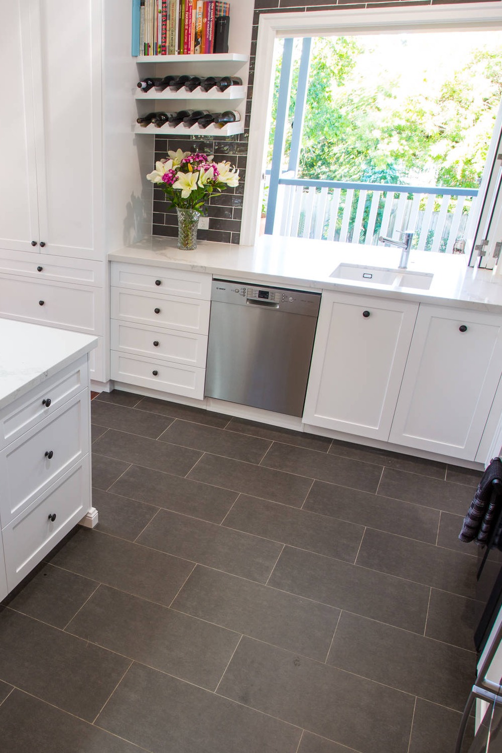 White Kitchen Dark Porcelain Tile Flooring Tiles Home Wood Choice Tones Want Room Decor