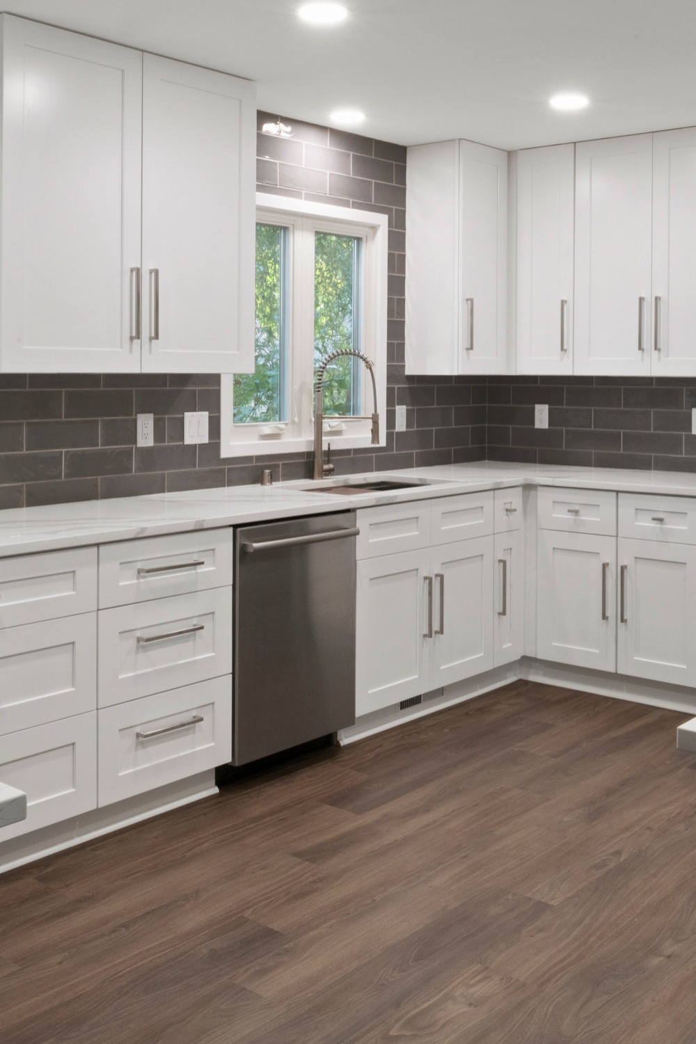 All White Kitchen Cabinets Quartz Countertops With White Butcher Block Countertop Wood