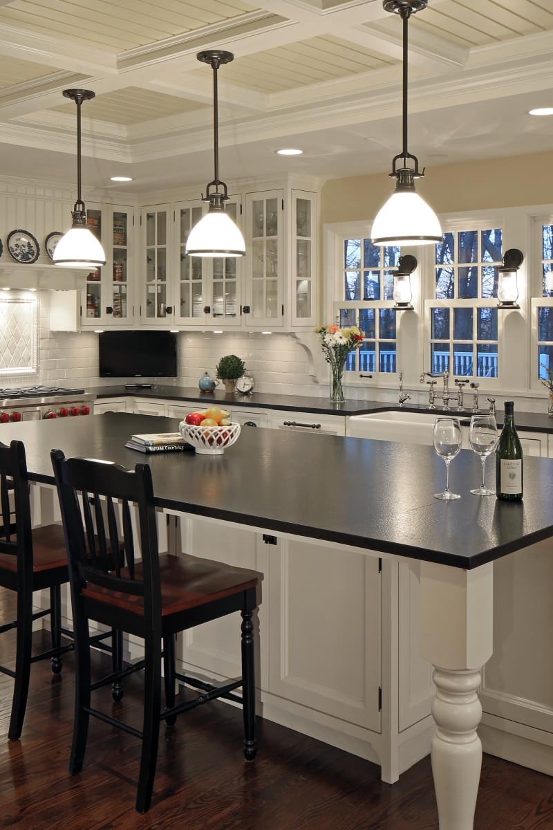 Black Granite Countertop With White Kitchen Cohesive Look Focal Point Wood Cabinets
