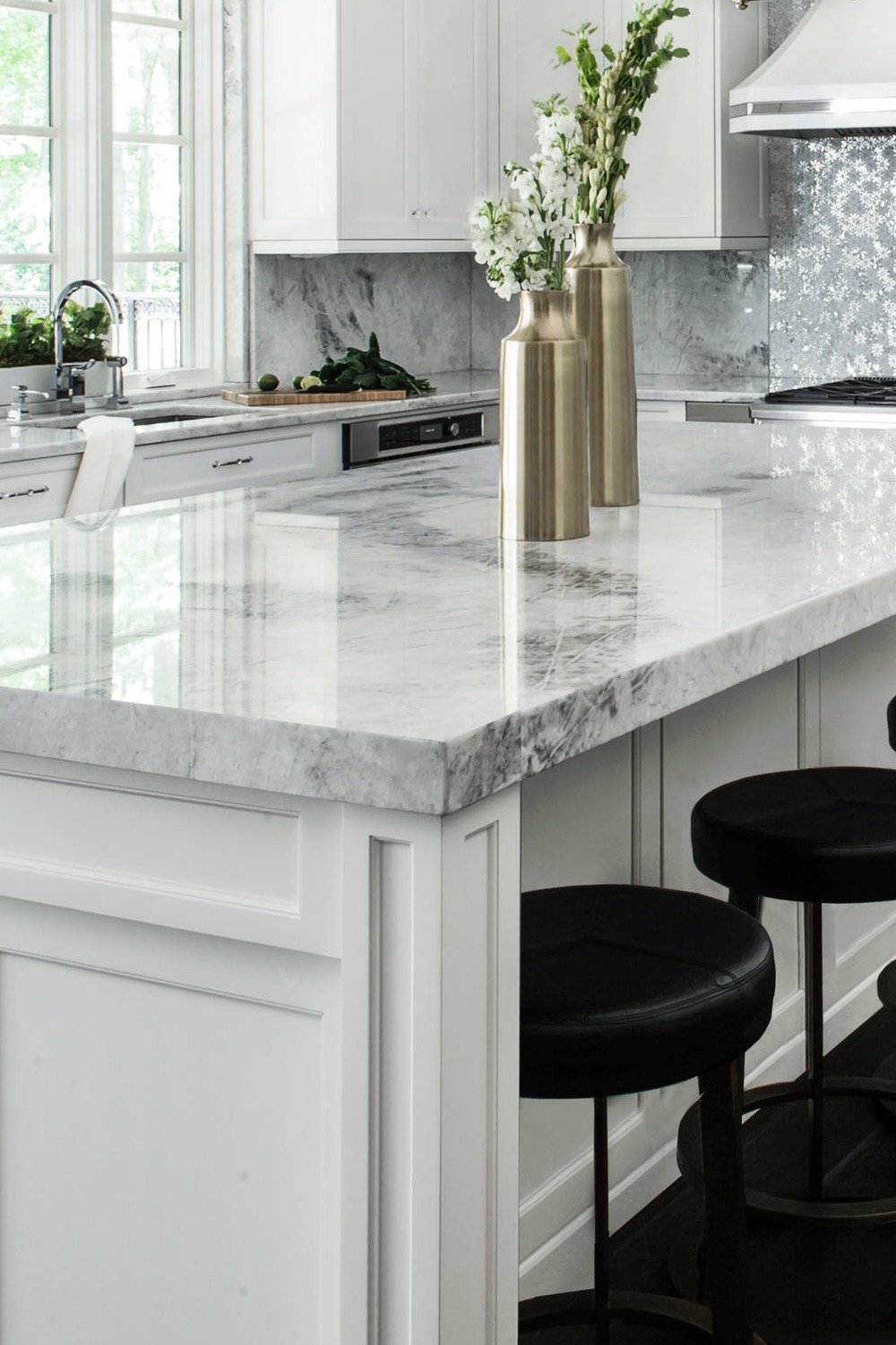 Butcher Block White Kitchen Color Countertop White Cabinets Natural Stone Gray Marble