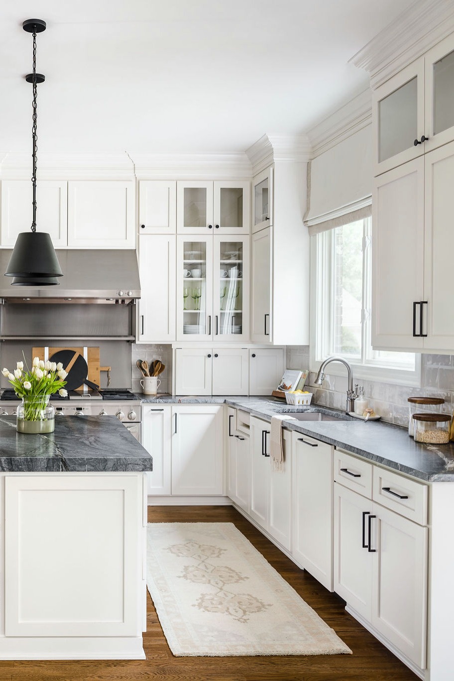 Kitchen With White Cabinets Black Granite Countertop All White Kitchen Space Wood