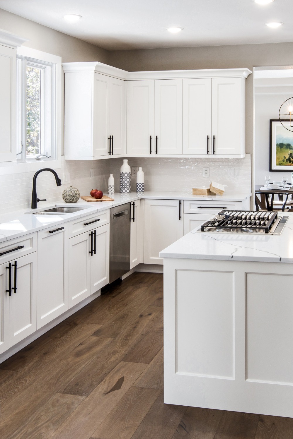 Quartz Countertops White Cabinets Space White Kitchen Durable Material Cool Tones Cabinetry