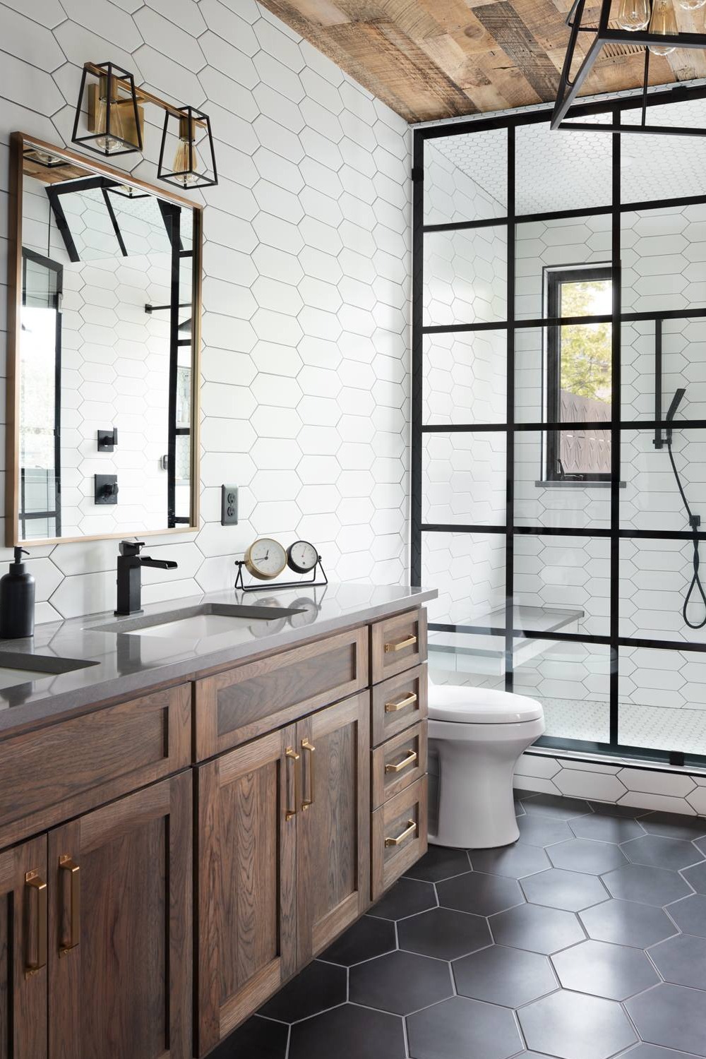 Modern Bathrooms Features Floor Room Decorative Accents Wood Vanity Storage Space Walls